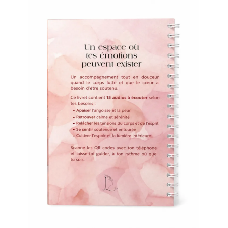 Livret audio Toujours L, page intérieure, message de soutien pour femme en traitement du cancer