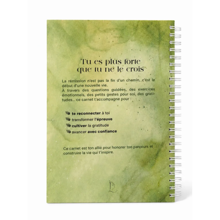 Carnet Toujours L, page intérieure, message de soutien pour femme en rémission du cancer